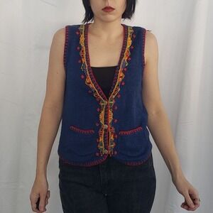 90s Blue Beaded Silk‎ Sweater Vest